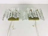 Pair of Frosted Ice Glass Wall Lamps by Kalmar, Austria, 1960s
