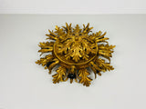 Set of 2 Golden Florentine Flower Shape Flushmounts by Banci, Italy, 1970s