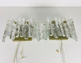 Pair of Frosted Ice Glass Wall Lamps by Kalmar, Austria, 1960s