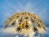 Gilt Brass and Crystal Glass Flush Mount by Palwa, Germany, 1970s