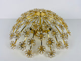 Gilt Brass and Crystal Glass Flush Mount by Palwa, Germany, 1970s