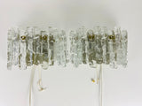 Pair of Frosted Ice Glass Wall Lamps by Kalmar, Austria, 1960s