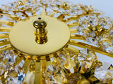 Gilt Brass and Crystal Glass Flush Mount by Palwa, Germany, 1970s