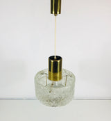Kaiser Mid Century Brass and Ice Glass Chandelier, Germany, 1960s