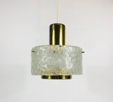 Kaiser Mid Century Brass and Ice Glass Chandelier, Germany, 1960s