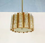 Brass and Ice Glass Chandelier by Kaiser Mid Century, Germany, 1960s