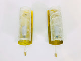 Pair of Brass and Ice Glass Wall Lamps by Doria, Germany, 1960s
