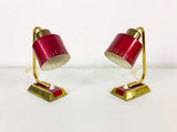 Pair of 2 Beautiful Brass and Red Metal Table Lamps, Germany, 1960s
