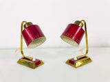 Pair of 2 Beautiful Brass and Red Metal Table Lamps, Germany, 1960s