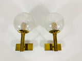Pair of Brass and Ice Glass Wall Lamps by Hillebrand, Germany, 1960s