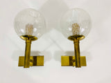 Pair of Brass and Ice Glass Wall Lamps by Hillebrand, Germany, 1960s