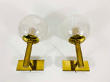 Pair of Brass and Ice Glass Wall Lamps by Hillebrand, Germany, 1960s