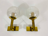 Pair of Brass and Ice Glass Wall Lamps by Hillebrand, Germany, 1960s