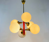 Mid-Century 6-Arm Red Ceiling Lamp from Kaiser, Germany, 1960s