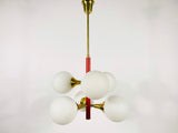 Mid-Century 6-Arm Red Ceiling Lamp from Kaiser, Germany, 1960s