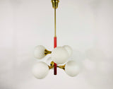 Mid-Century 6-Arm Red Ceiling Lamp from Kaiser, Germany, 1960s