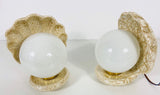 Very Rare Set of 2 Shell Shaped White Opaline Wall Lamps, Germany, 1960s