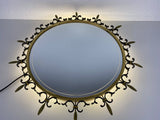 Mid-Century Italian Round Illuminated Brass Wall Mirror, Italy, 1960s