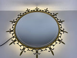 Mid-Century Italian Round Illuminated Brass Wall Mirror, Italy, 1960s