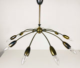 Italian Midcentury Brass 10-Arm Sputnik Chandelier Arredoluce Attributed, 1950s