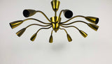 Italian Midcentury Brass 10-Arm Sputnik Chandelier Arredoluce Attributed, 1950s