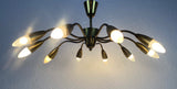 Italian Midcentury Brass 10-Arm Sputnik Chandelier Arredoluce Attributed, 1950s