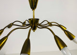 Italian Midcentury Brass 10-Arm Sputnik Chandelier Arredoluce Attributed, 1950s