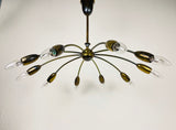 Italian Midcentury Brass 10-Arm Sputnik Chandelier Arredoluce Attributed, 1950s