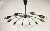 Italian Midcentury Brass 10-Arm Sputnik Chandelier Arredoluce Attributed, 1950s