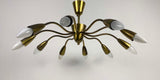 Italian Midcentury Brass 10-Arm Sputnik Chandelier Arredoluce Attributed, 1950s