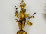 Set of 2 Golden Florentine Flower Shape Wall Lamps by Banci, Italy, 1970s