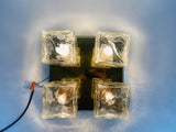 Midcentury Square Ice Glass Flushmount by J.T. Kalmar, 1960s