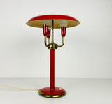 Italian Red Table Lamp with 3 Arms attributed to Stilnovo, 1960s