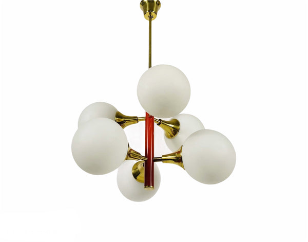 Mid-Century 6-Arm Red Ceiling Lamp from Kaiser, Germany, 1960s