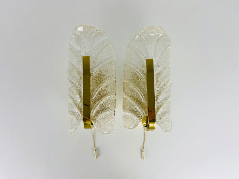Pair of Modernist Brass and Opaline Glass Wall Lamps by Carl Fagerlund, 1960s