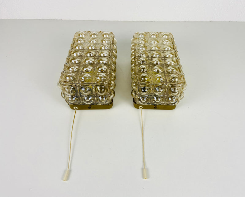 Pair of Midcentury Bubble Glass Wall Lamps by Helena Tynell for Limburg, 1960s