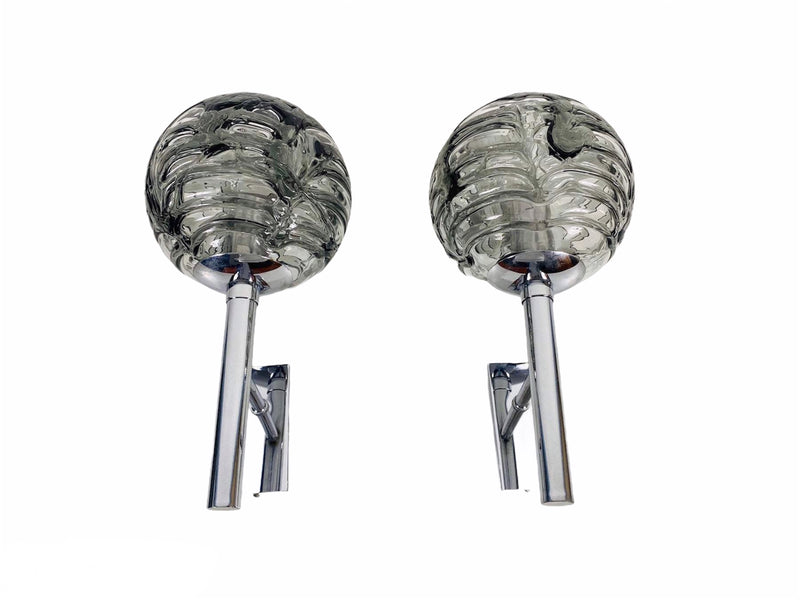 Set of 2 Chrome and Ice Glass Wall Lamps by Doria, Germany, 1960s