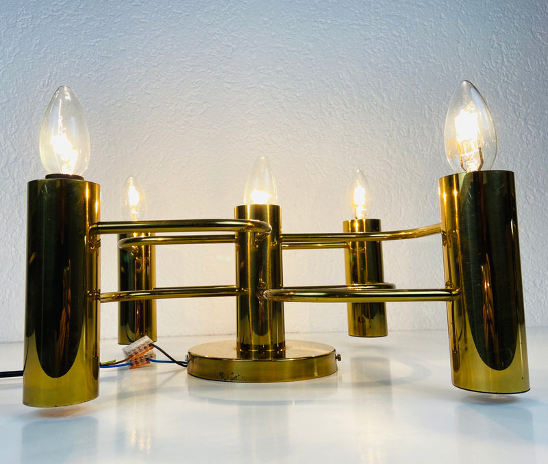 Midcentury Brass 5-Arm Flush Mount by Leola, 1960s