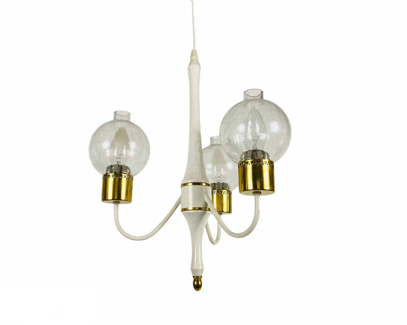 Midcentury Brass and Glass 3-Arm Tulip Chandelier, 1960s