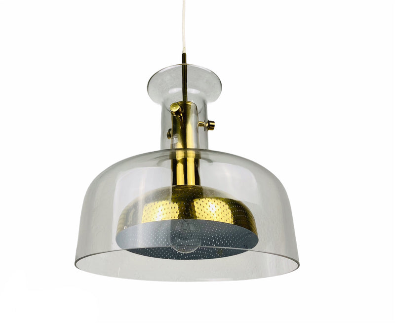 Glass and Brass Pendant Lamp by Anders Pehrson for Atelje Lyktan, Sweden 1960s