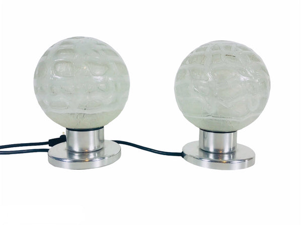 Pair of Chrome and Ice Glass Table Lamps by Doria, Germany 1960s