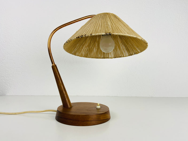 Midcentury Teak and Rattan Table Lamp by Temde, circa 1970