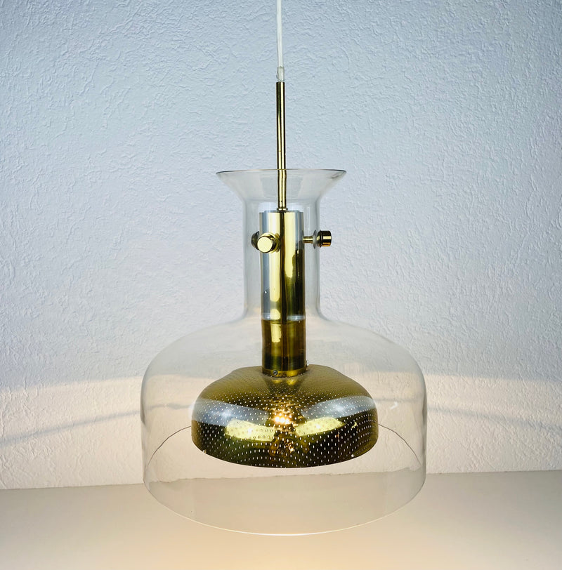 Glass and Brass Pendant Lamp by Anders Pehrson for Atelje Lyktan, Sweden 1960s