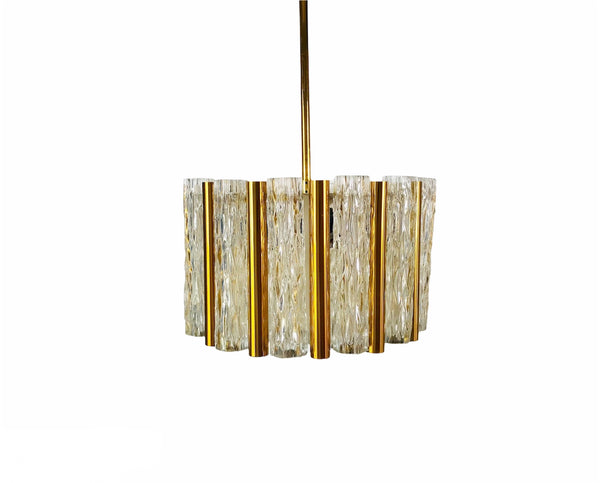 Brass and Ice Glass Chandelier by Kaiser Mid Century, Germany, 1960s