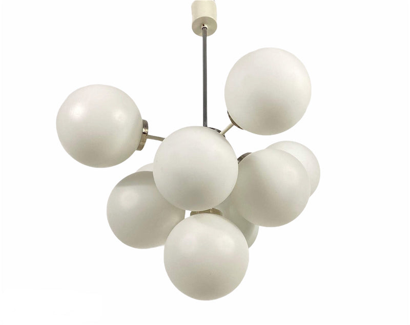 Large Kaiser Midcentury White 9-Arm Space Age Chandelier, Germany, 1960s