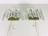 Pair of Frosted Ice Glass Wall Lamps by Kalmar, Austria, 1960s
