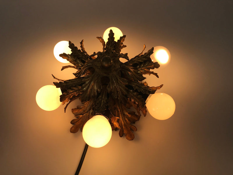 Set of 3 Golden Florentine Flower Shape Flushmounts by Banci, Italy, 1970s