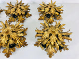 Set of 3 Golden Florentine Flower Shape Flushmounts by Banci, Italy, 1970s