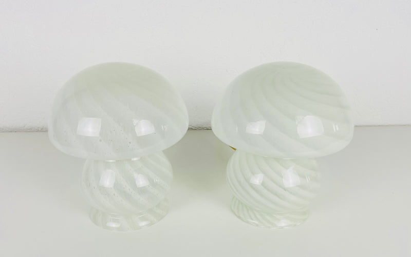Pair of Vetri d‘Arte Murano Glass Mushroom Table Lamps, Italy, 1970s
