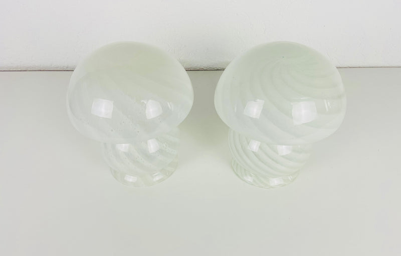Pair of Vetri d‘Arte Murano Glass Mushroom Table Lamps, Italy, 1970s